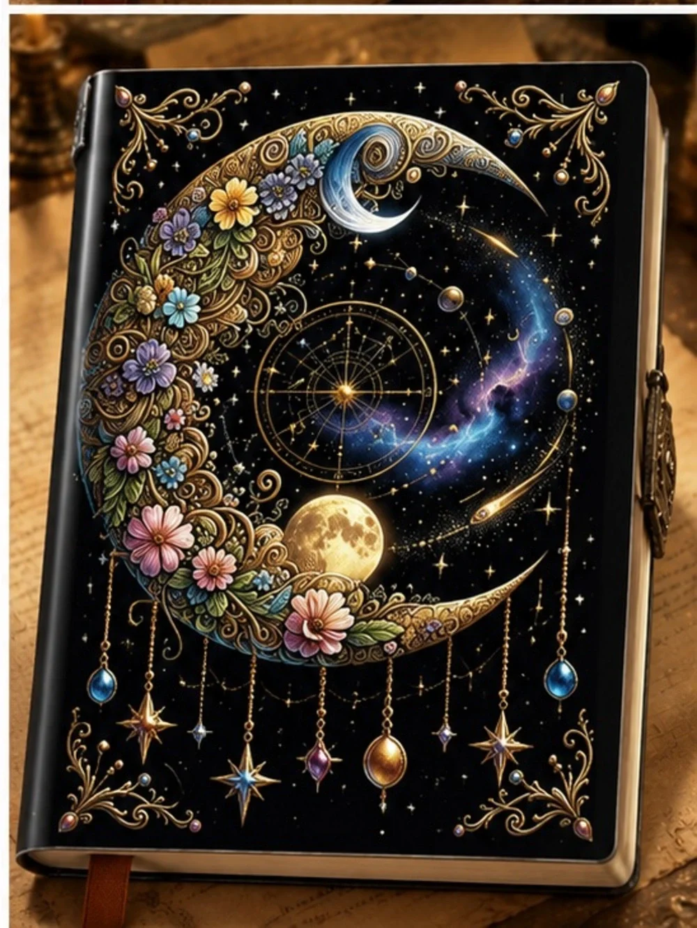 Moon Charm Design Notebook Journal Hardcover – Multicolor